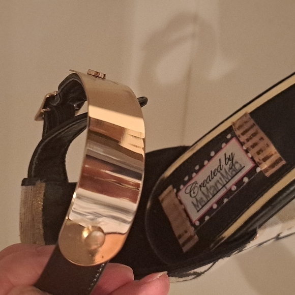 Ms. Mary Mac Blair hand designed platform sandals with gold plated ankle straps - Picture 6 of 11